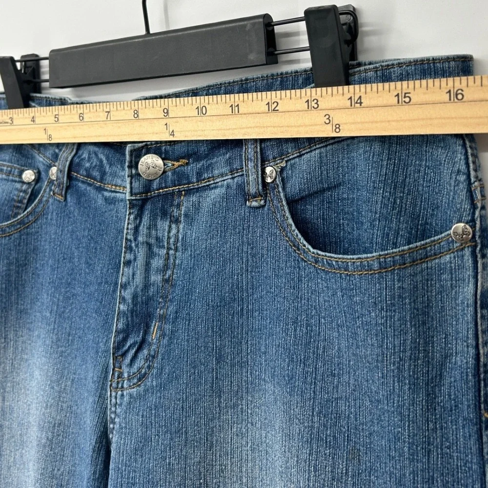 Vintage Y2K Jeans D Blue Denim Capri Jeans Zebra Cuff Rhinestone Trim Size 11